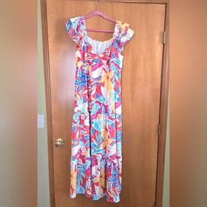 ODDY Multicolor Vibrant Full Length Floral Dress Size L NWT